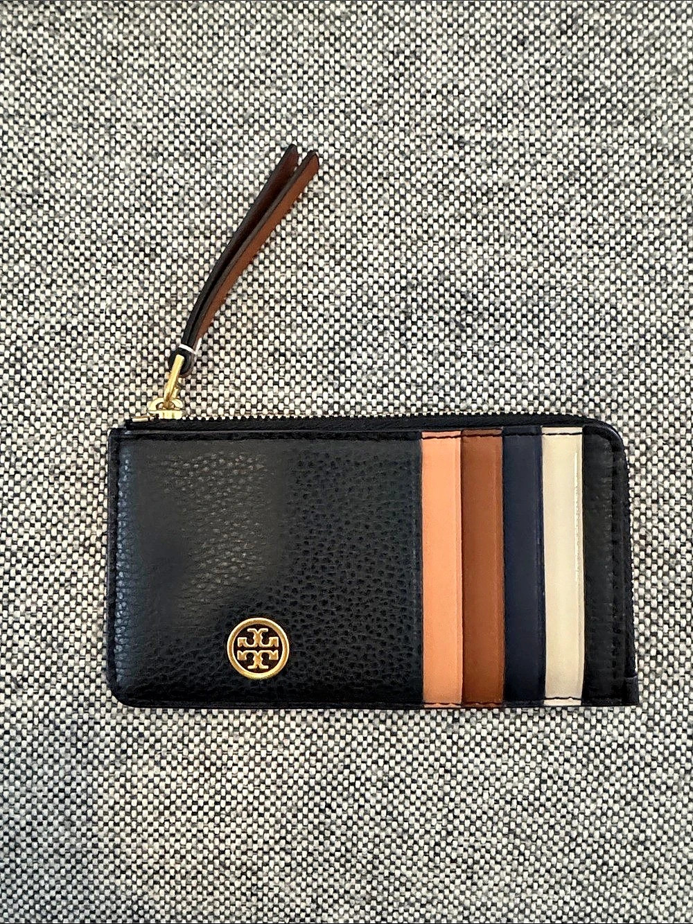 Tory Burch Robinson Colorblock Zip Card Case Black & Brown